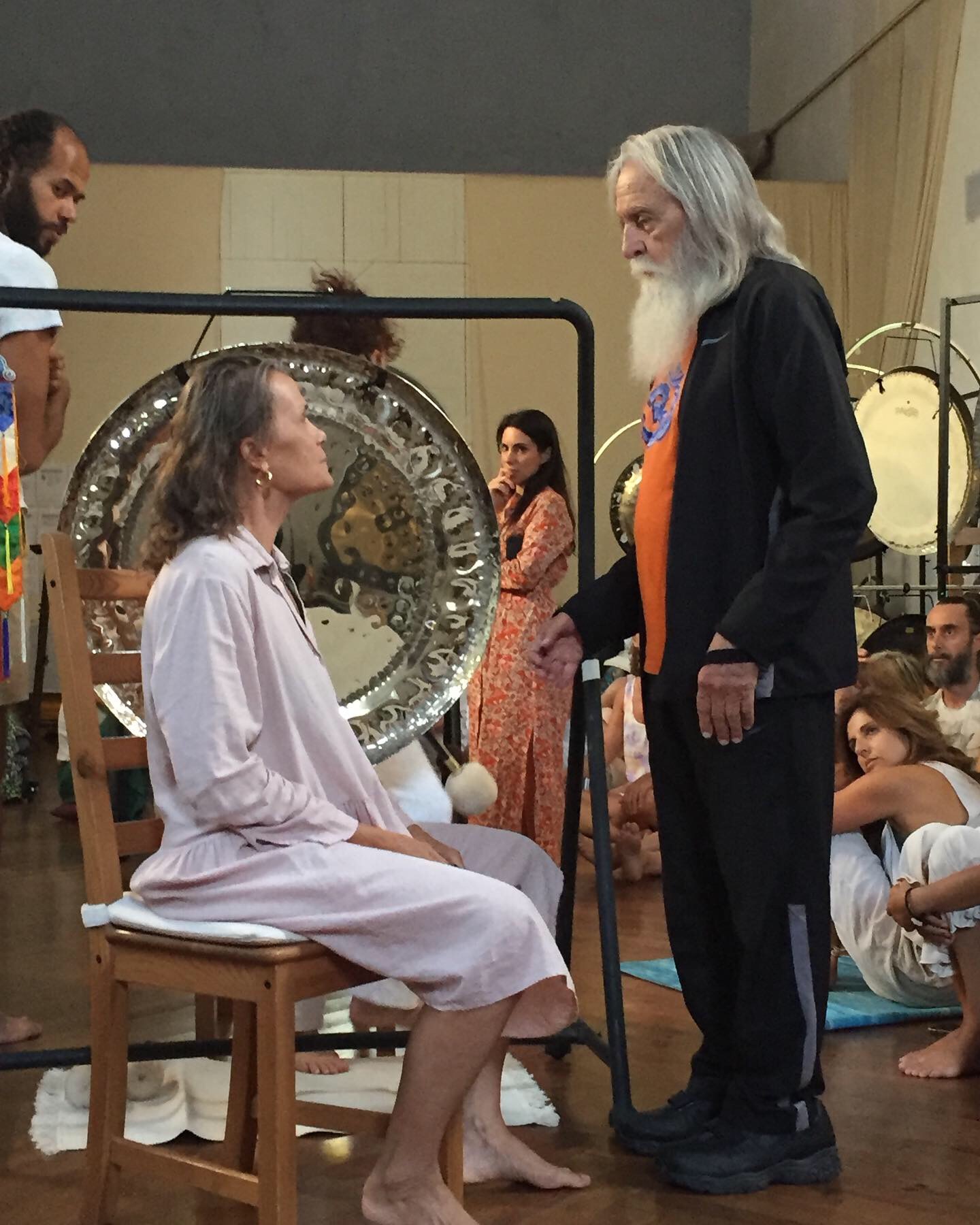 Angie Brooksby gong practitioner, with the great gong teacher Don Conreaux at the French GMT with Philippe Garner
